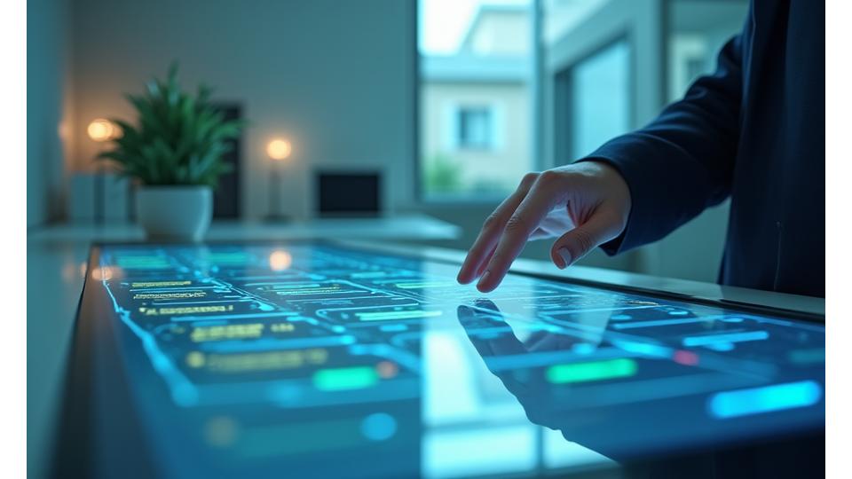 Kädet navigoivat dynaamisella Legal Tech -alustalla, abstraktit datavirrat taustalla, kuvastaa tehokkuutta ja innovaatiota